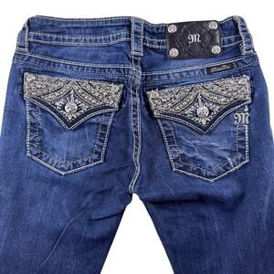 Miss Me Signature Skinny Womens Jeans Size 26‎ Blue Low Rise Embellished Flap